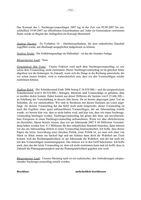 Protokoll zur Gemeinderatssitzung vom 2007.09.20 - .PDF - Stockerau