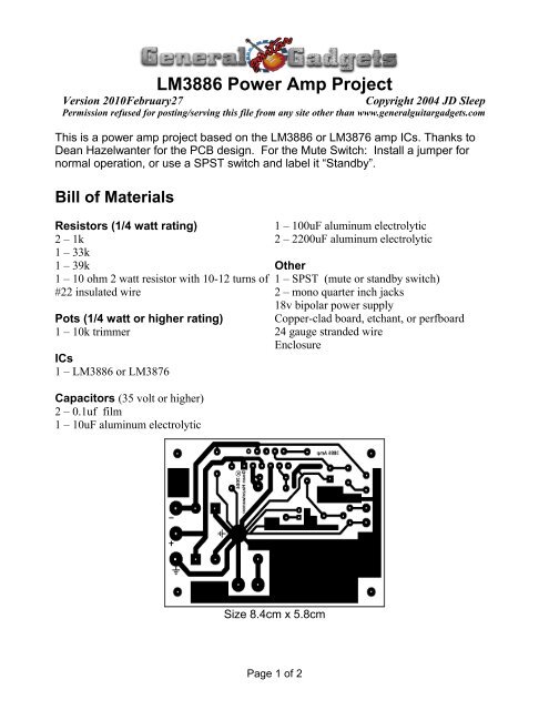 LM3886 Power Amp Project - General Guitar Gadgets