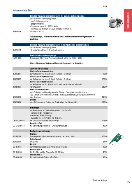 Materialografie Preisliste 2013 - Apsis