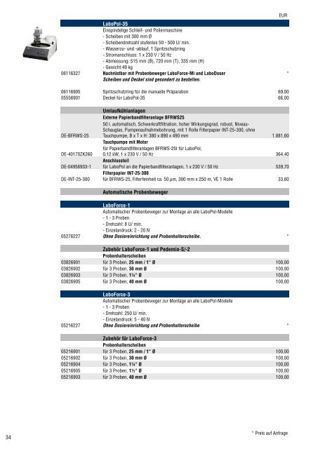 Materialografie Preisliste 2013 - Apsis