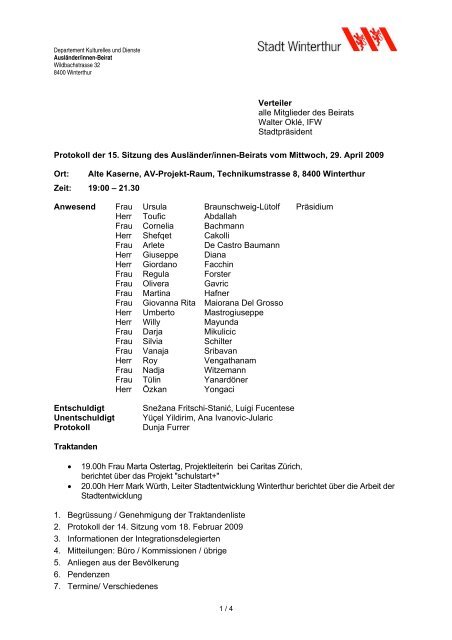 Protokoll vom 29. April(PDF, 88 KB) - Stadtentwicklung - Winterthur