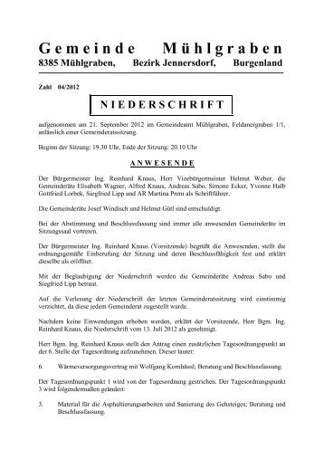 4. Gemeinderatssitzung vom 21.09.2012 - Protokoll ... - Zur Homepage