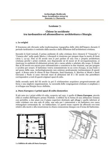 Lezione 7: Chiese in occidente tra tardoantico ... - Lettere e Filosofia