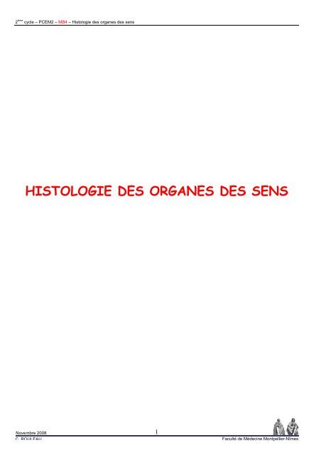 histologie des organes des sens - Faculté de médecine de Montpellier