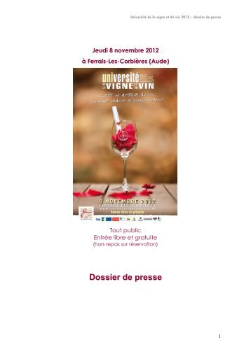 Dossier de presse - Université de la vigne et du vin en Corbières ...