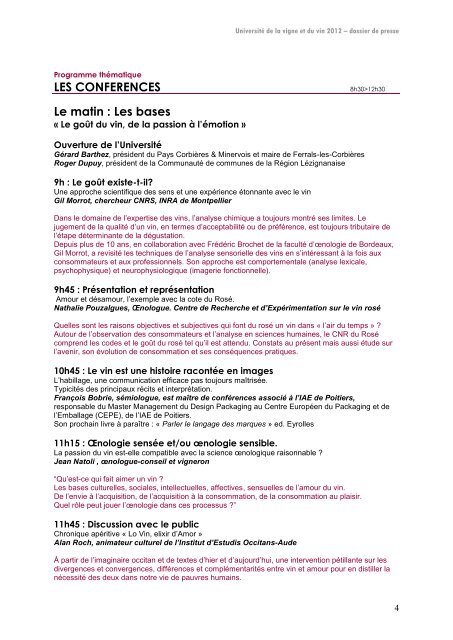 Dossier de presse - Université de la vigne et du vin en Corbières ...