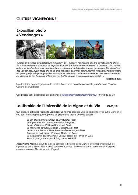 Dossier de presse - Université de la vigne et du vin en Corbières ...