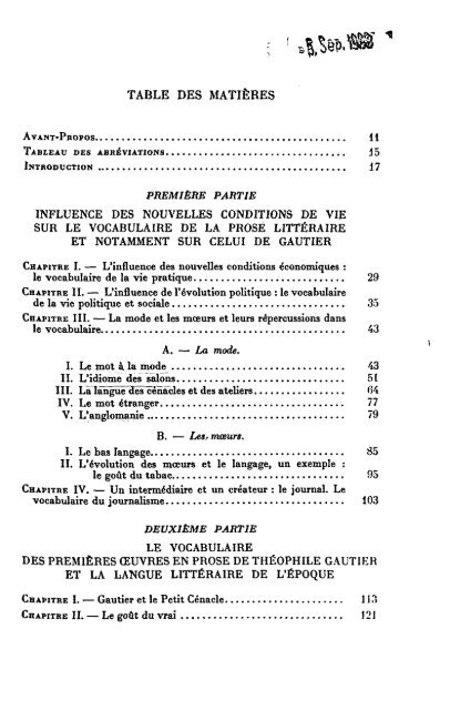 TABLE DES MATIERES - Index of
