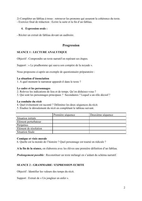 Lire des Fabliaux Cette séquence sur les fabliaux s'inscrit ... - Lettres