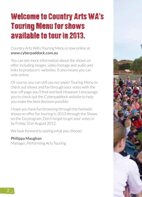 Touring Menu (pdf) - Country Arts WA