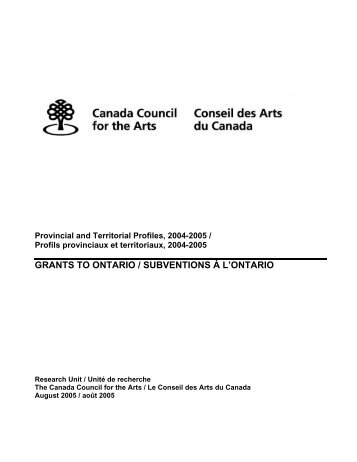 grants to ontario / subventions à l'ontario - Conseil des arts du Canada