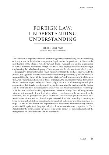 Foreign Law: Understanding Understanding - Pierre Legrand