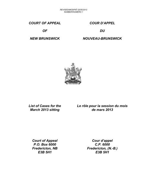 Court of Appeal of New Brunswick / Cour d'appel du Nouveau ...