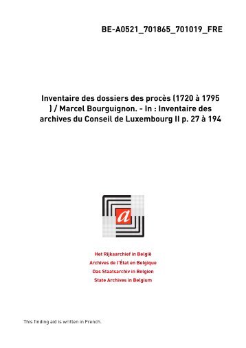 Conseil de Luxembourg. Dossiers de procès - Zoeken in het ...
