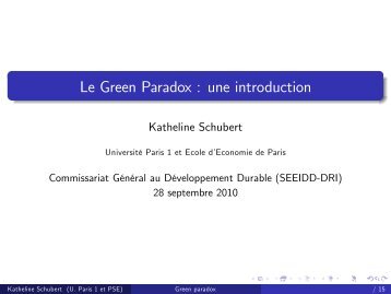 Le Green Paradox : une introduction - Paris School of Economics