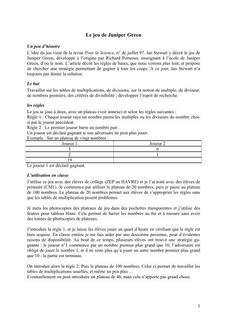 Le jeu de Juniper Green La Casemath