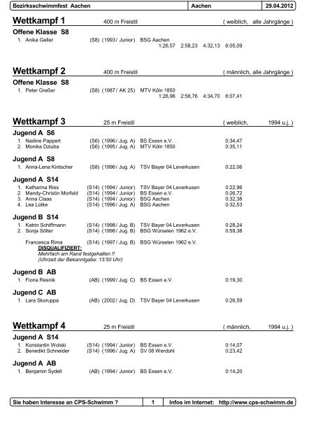 Wettkampf 1 Wettkampf 2 Wettkampf 3 Wettkampf 4 - BSNW