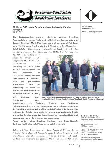 WLH und GSS meets Savo Vocational College in Kuopio, Finnland ...