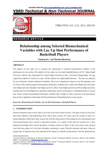 Relationship among Selected Biomechanical Variables with Lay Up ...