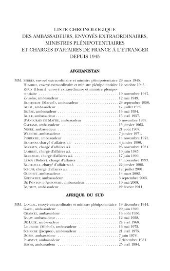 liste chronologique des ambassadeurs, envoyés extraordinaires