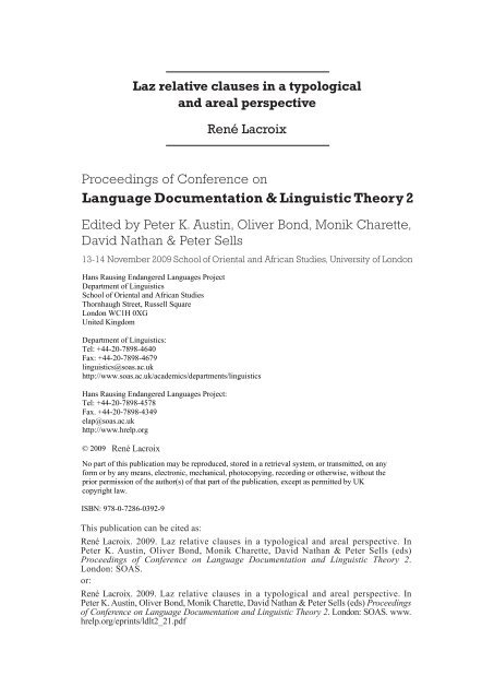 Language Documentation & Linguistic Theory 2 - Hans Rausing ...