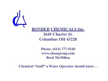 BONDED CHEMICALS Inc. 2645 Charter St. Columbus OH 43228