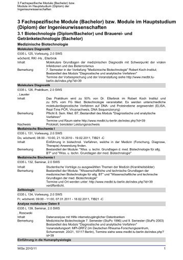 3 Fachspezifische Module (Bachelor) bzw. Module im Hauptstudium ...