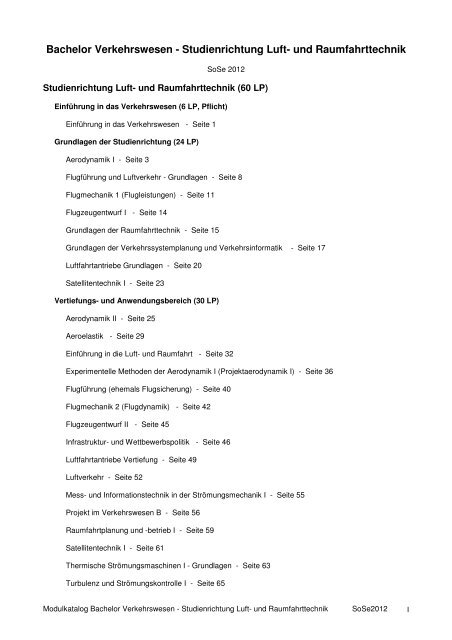 Modulkatalog Luft- und Raumfahrttechnik