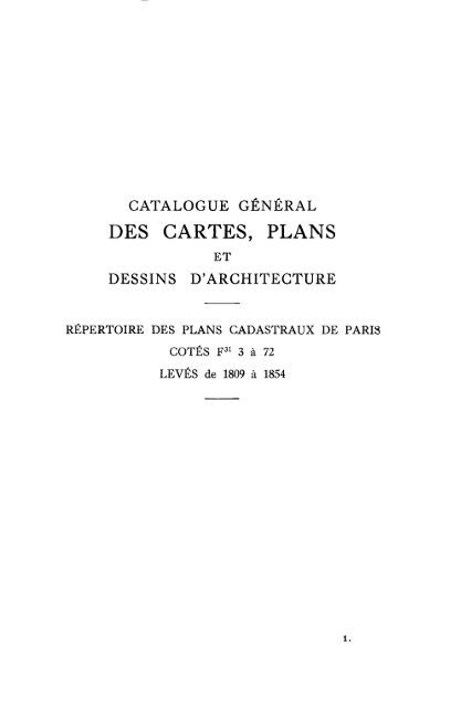 catalogue général des cartes, plans et dessins d'architecture ...