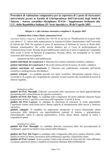 giudizi individuali e collegiali - Università degli studi di Salerno