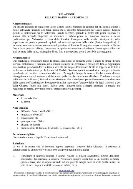 RELAZIONE PELLE DI DAINO – ANTIMEDALE Accesso stradale Da ...