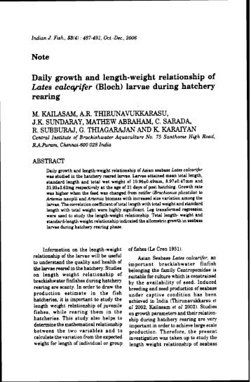 Note Daily growth and length-weight relationship of Lates calcq-ifer ...