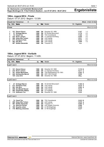 Ergebnisliste - des Leichtathletik Verband Sachsen