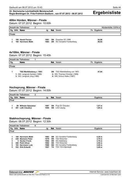 Ergebnisliste - des Leichtathletik Verband Sachsen