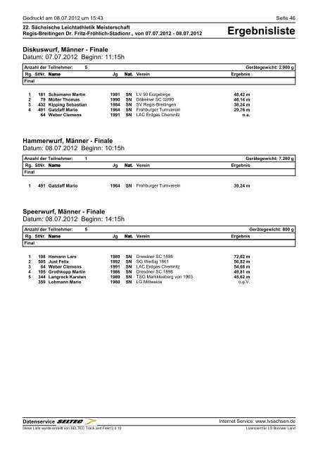 Ergebnisliste - des Leichtathletik Verband Sachsen