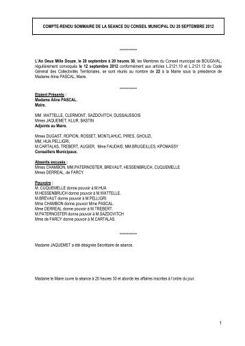 COMPTE-RENDU SOMMAIRE DE LA SEANCE DU CONSEIL ...