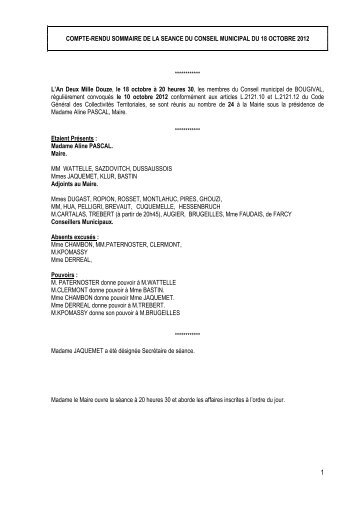COMPTE-RENDU SOMMAIRE DE LA SEANCE DU CONSEIL ...