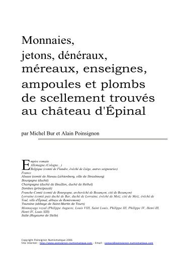 Monnaies, jetons, dénéraux, méreaux, enseignes, ampoules et ...