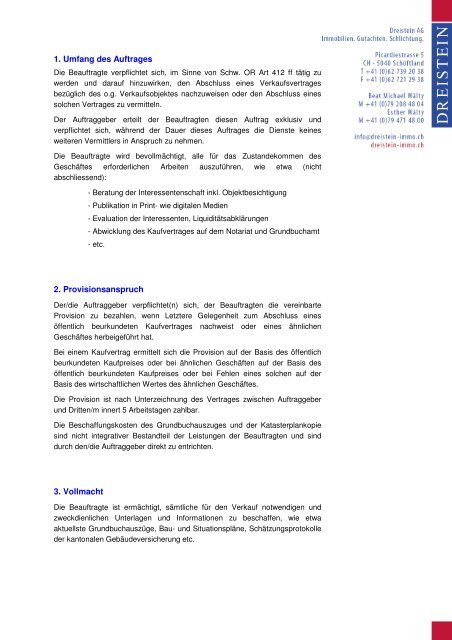 Immobilien-Vermittlungsvertrag - Dreistein AG Immobilien Gutachten ...