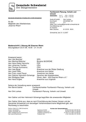 Niederschrift 2. Sitzung AK Eiserner Rhe - Gemeinde Schwalmtal