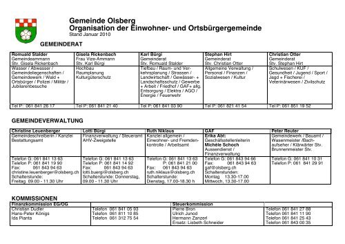 Gemeinde Olsberg Organisation der Einwohner- und ...