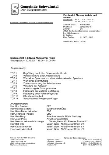 Niederschrift 1. Sitzung AK Eiserner Rhe - Gemeinde Schwalmtal