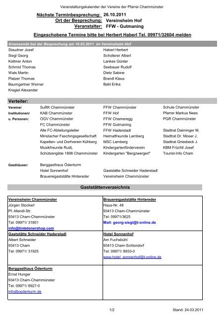 Nächste Terminbesprechung: 26.10.2011 Ort ... - FC Chammünster