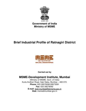 Brief Industrial Profile of Ratnagiri District - Dc Msme