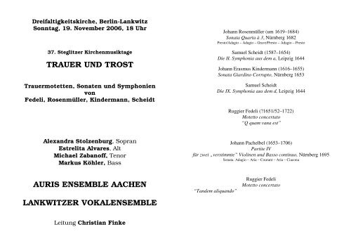 Trauer Und Trost Auris Ensemble Aachen Lankwitzer
