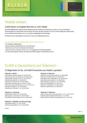 Vitalität erleben. ELIXIA in Deutschland und Österreich –