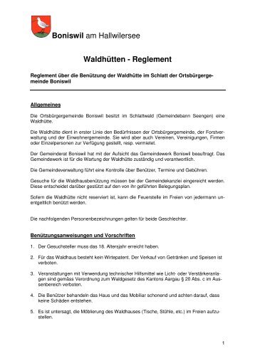 Boniswil am Hallwilersee Waldhütten - Reglement