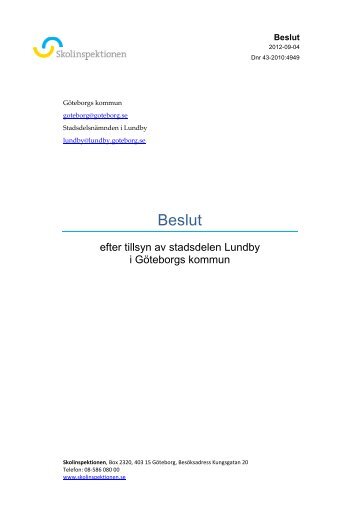 Skolinspektionens beslut om stadsdelen Lundby i Göteborgs kommun