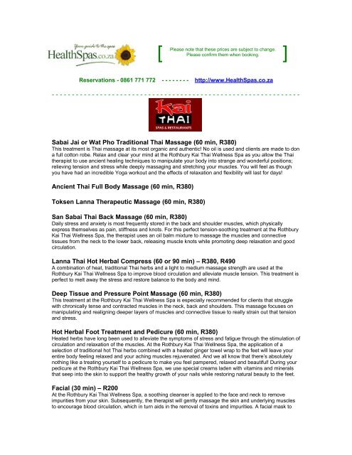 Sabai Jai Or Wat Pho Traditional Thai Massage 60 Min R380