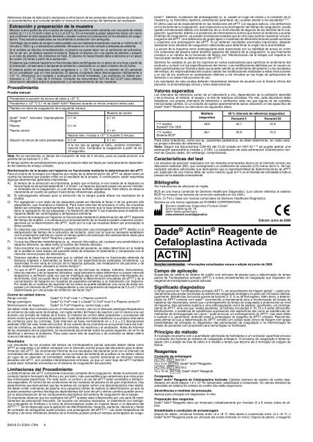 Dade® Actin® Activated Cephaloplastin Reagent [ACTIN]